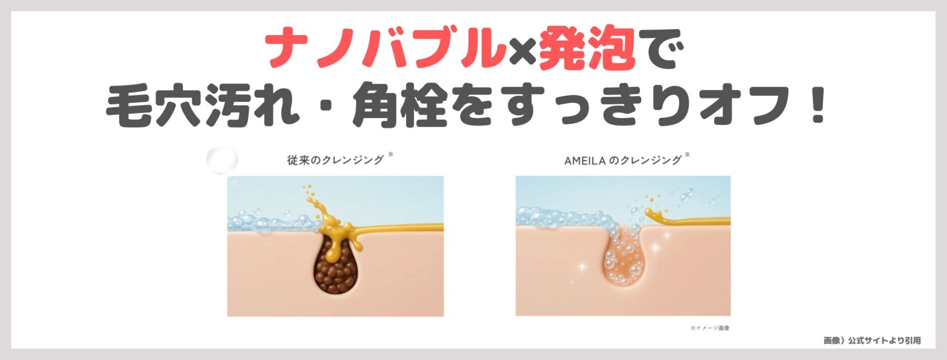 「AMEILA フォーミングクレンジングジェル」の特徴①|ナノバブル×発泡で毛穴汚れ・角栓をすっきりオフ!