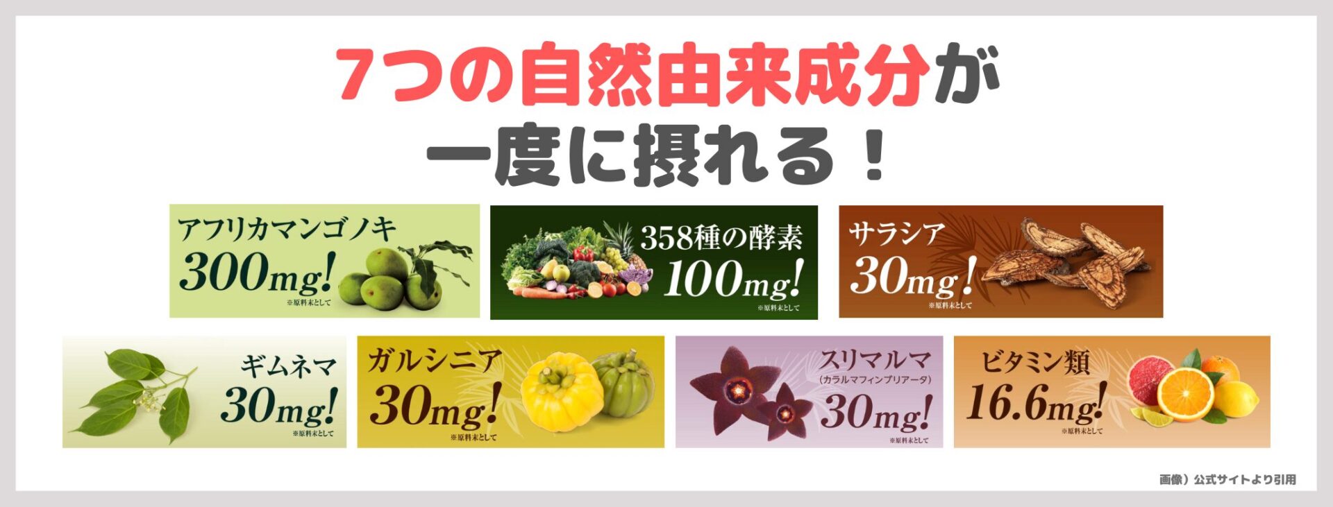 「ネイチャーシェイプ15600プラス」の特徴②｜7つの自然由来成分が一度に摂れる！
