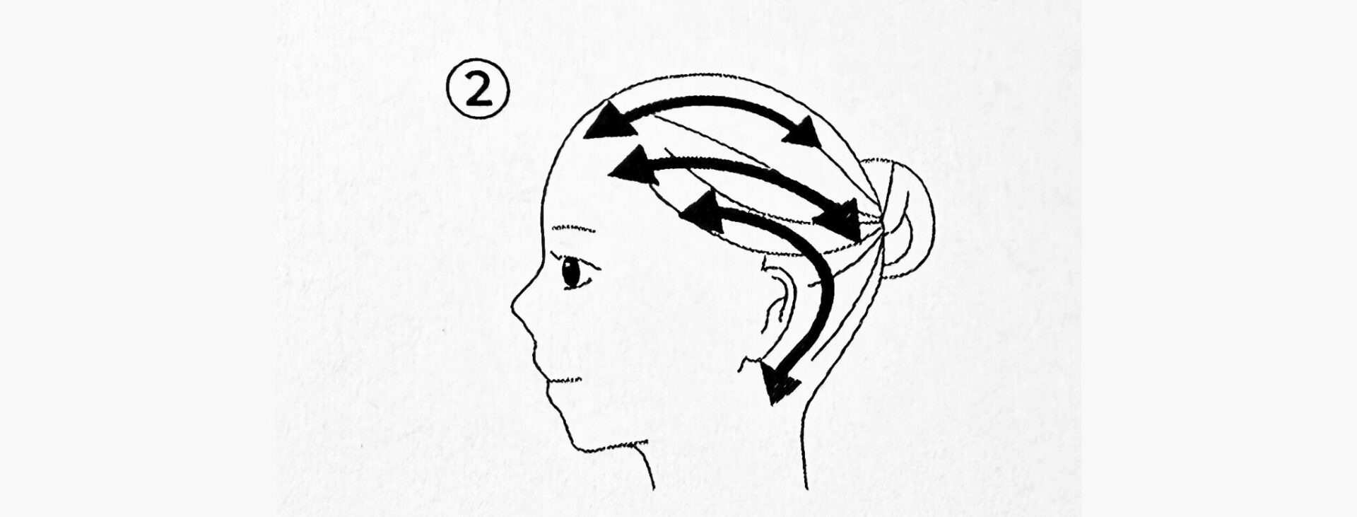 頭皮への使い方②|髪の生え際から頭の半分まで毛流れに沿って髪をとかすように5〜10秒かけてゆっくりと複数回動かす