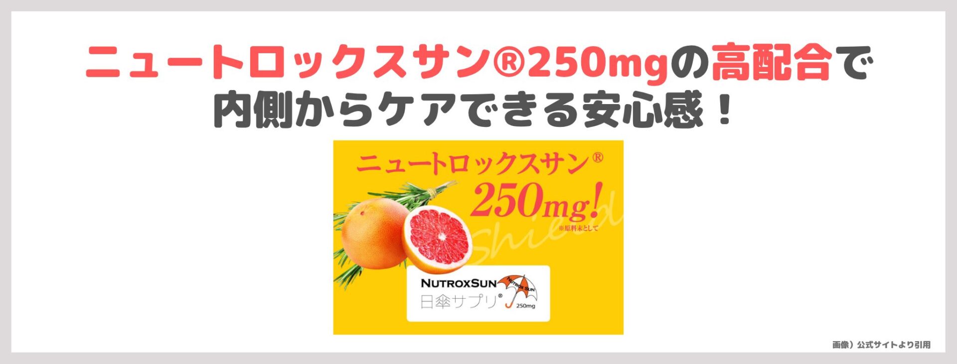 「インナーパラソル16200」の特徴①|ニュートロックスサン®※250mgの高配合で内側からケアできる安心感!