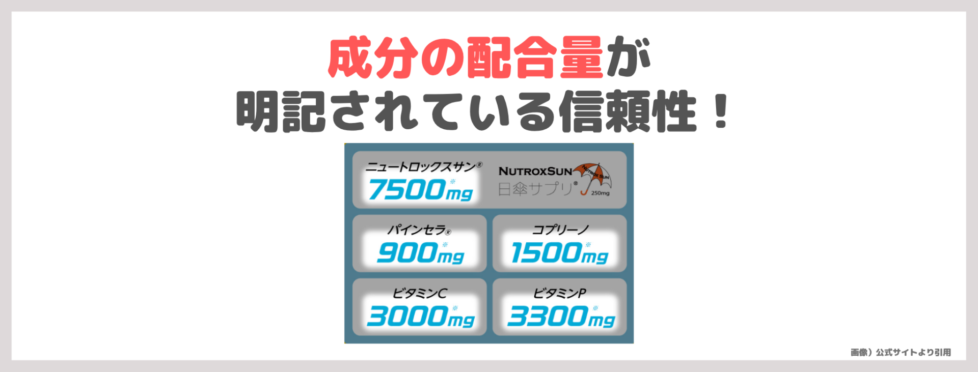 「インナーパラソル16200」の特徴③|成分の配合量が明記されている信頼性!