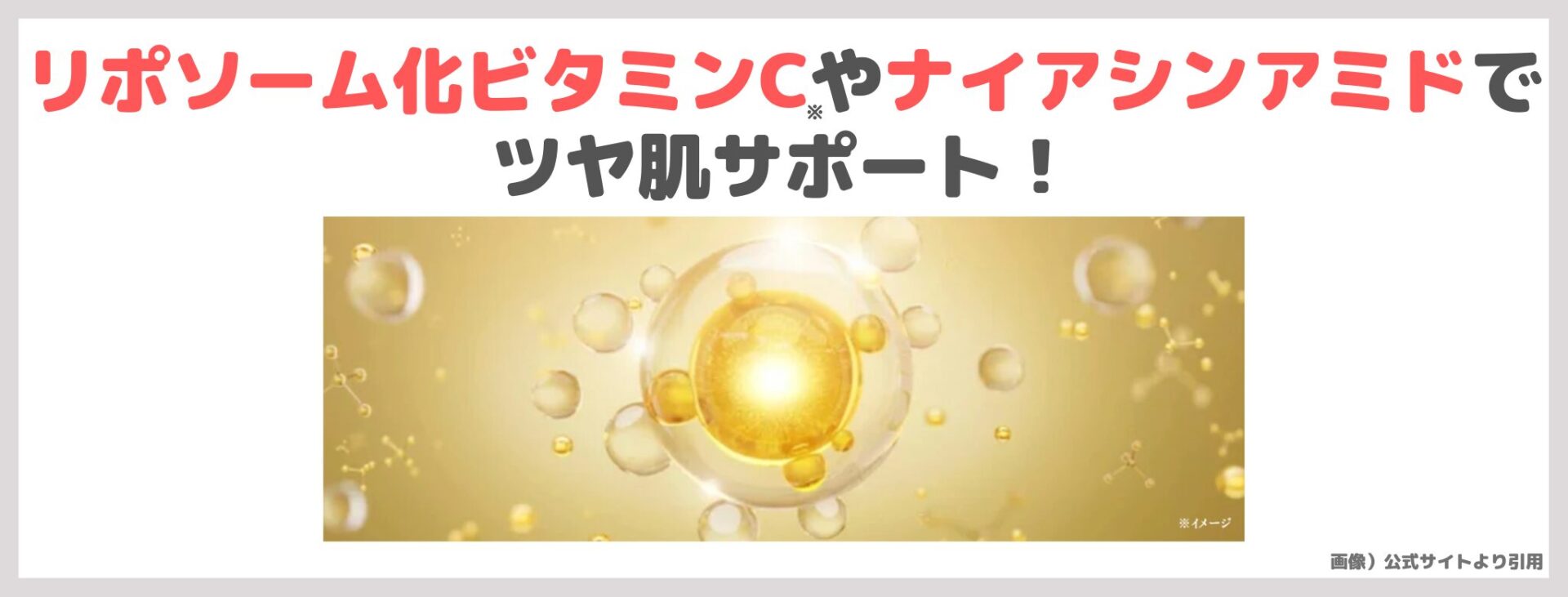 「plena プレナ フィルアップモイスト ワン」の特徴③|リポソーム化ビタミンCやナイアシンアミドでツヤ肌サポート!