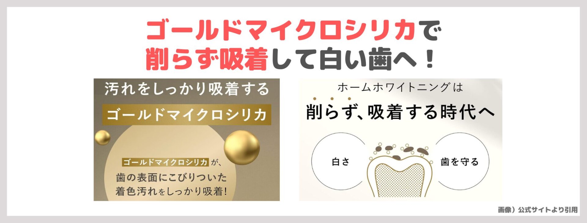 「GWHITE」の特徴①|ゴールドマイクロシリカで削らず吸着して白い歯へ!