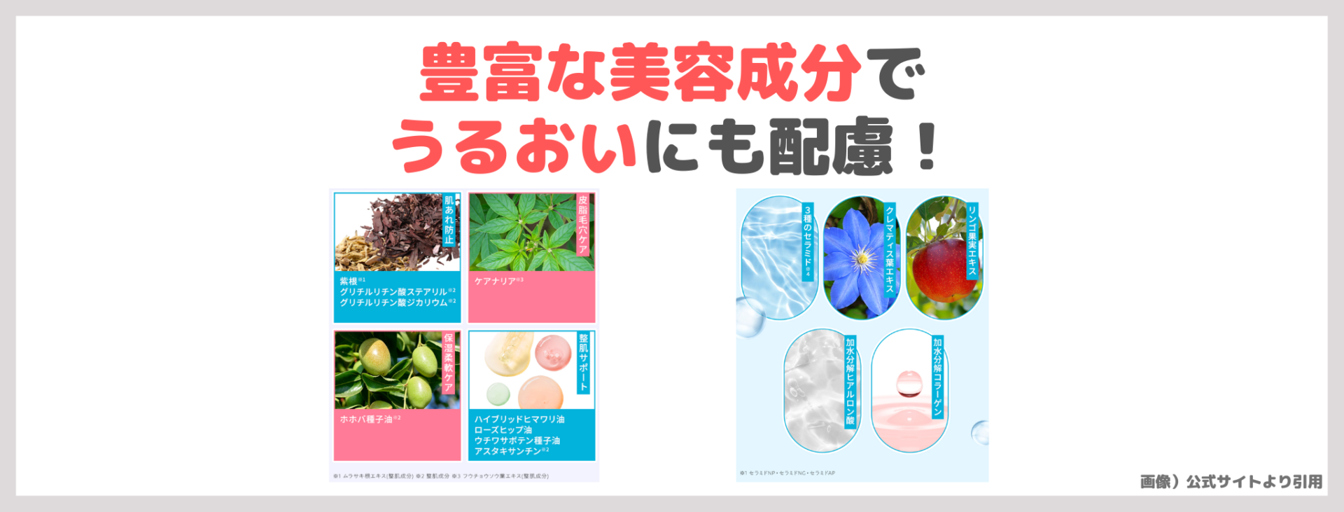 「アクナル ピンクハーブクレンジング」の特徴②|豊富な美容成分でうるおいにも配慮!