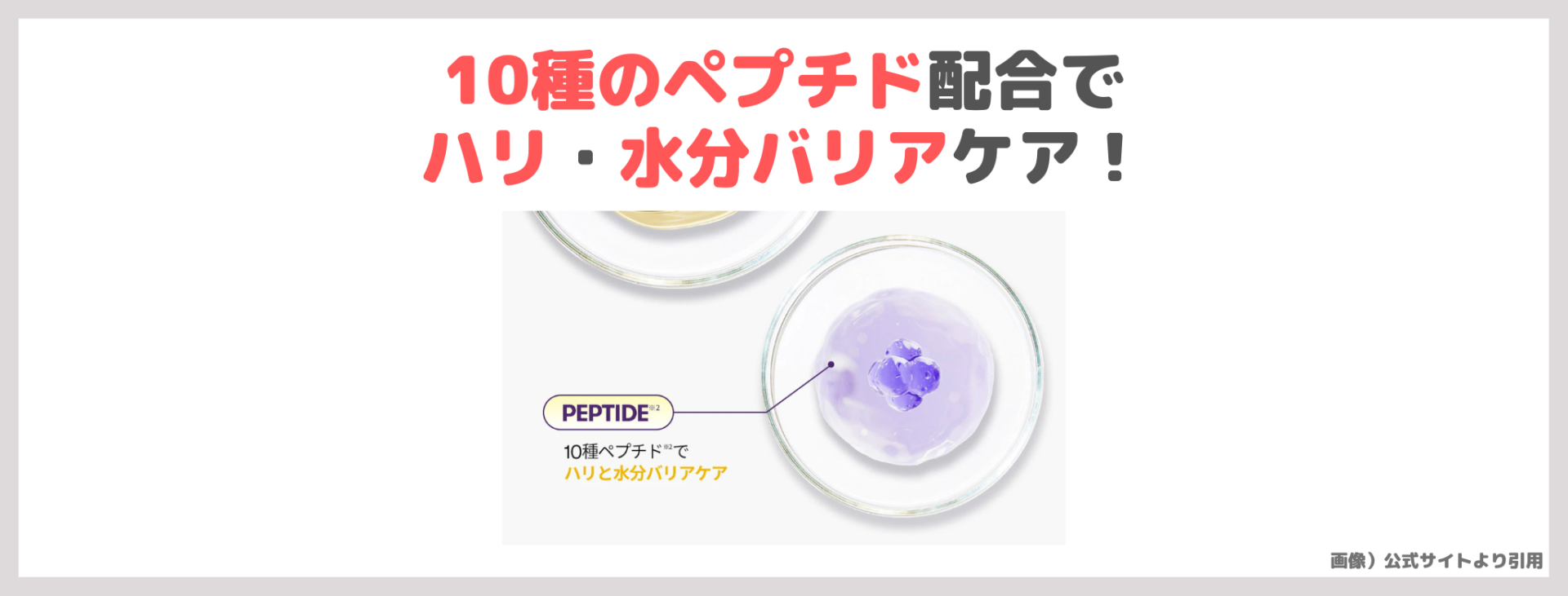 「VT COSMETICS レチナール ペプチド セラム」の特徴②|10種のペプチド配合でハリ・水分バリアケア!